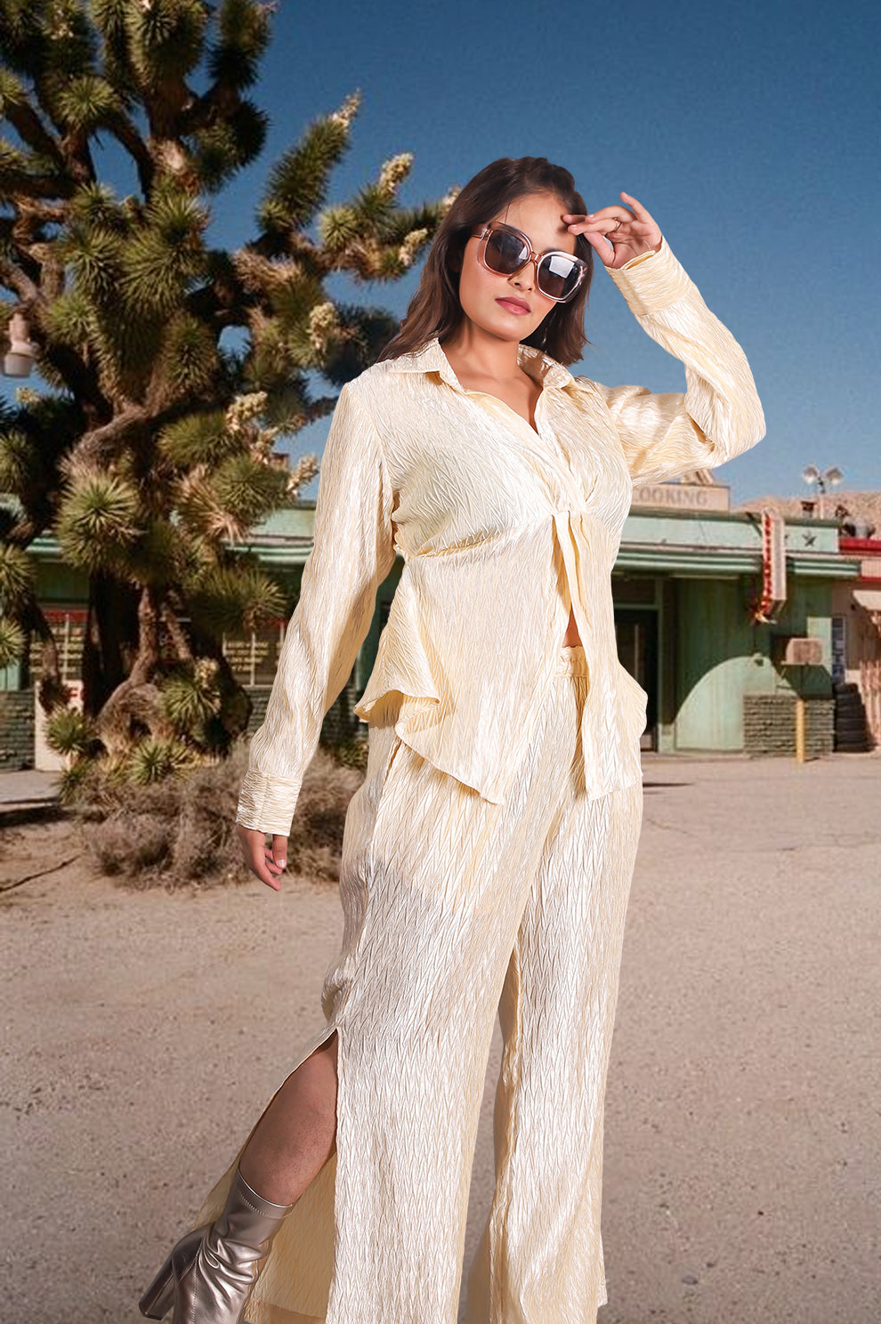 Champagne Textured Satin Co-ord Set