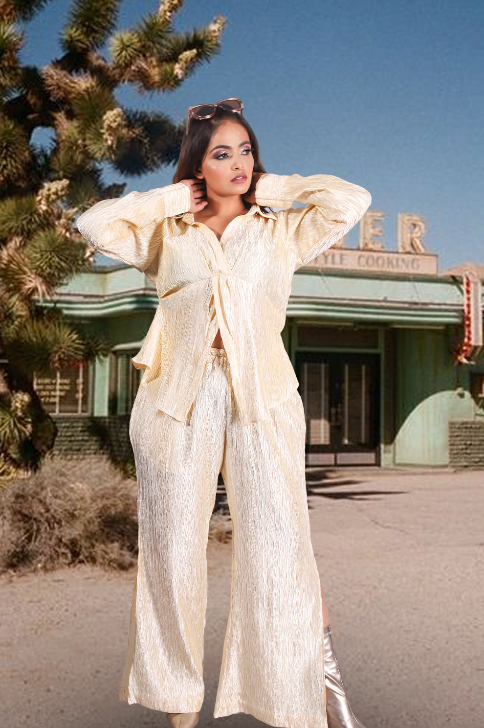 Champagne Textured Satin Co-ord Set