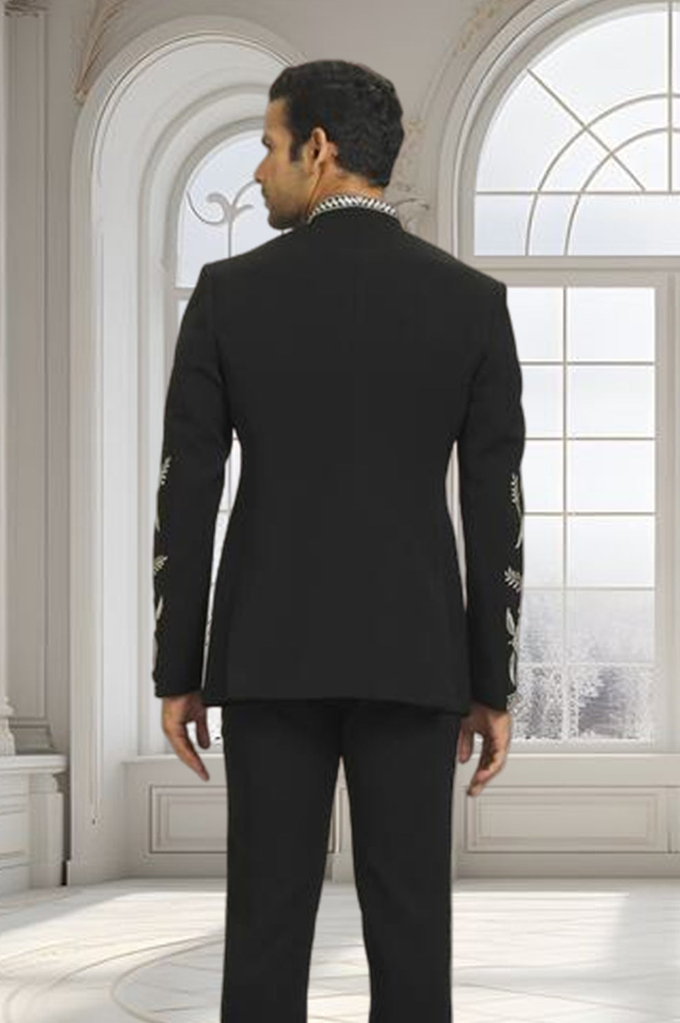 Black Floral Embroidered Indo-Western Suit