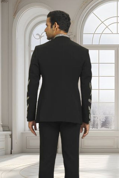 Black Floral Embroidered Indo-Western Suit