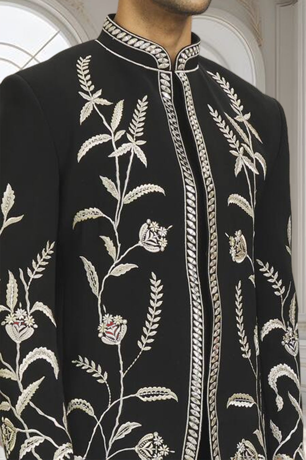 Black Floral Embroidered Indo-Western Suit