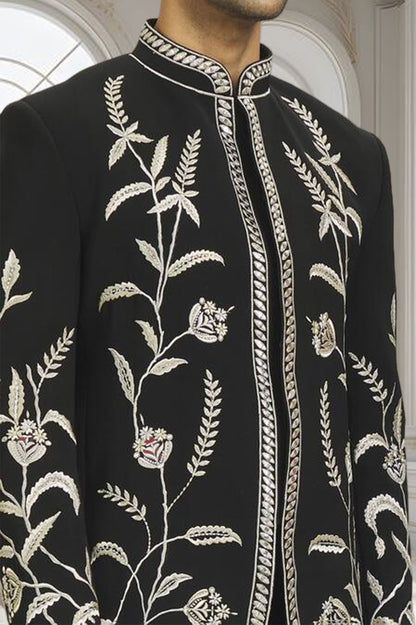 Black Floral Embroidered Indo-Western Suit